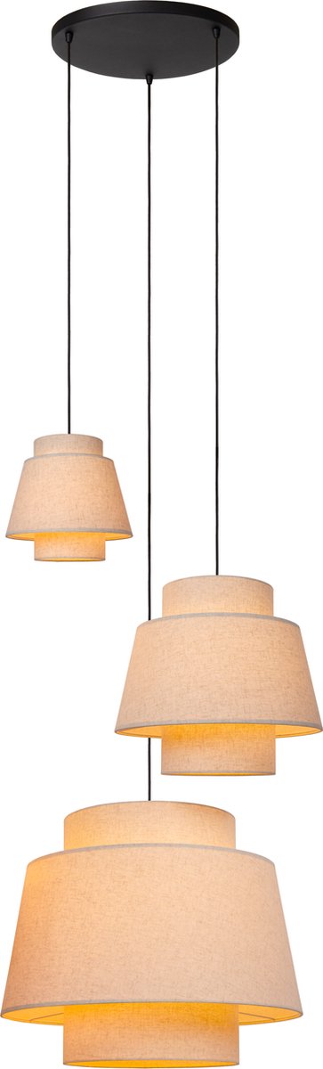 Lucide Tribute – Hängelampe – ø 76 cm – 3xE27 – geeignet für Loft und hohe Decken – Beige – Japandi