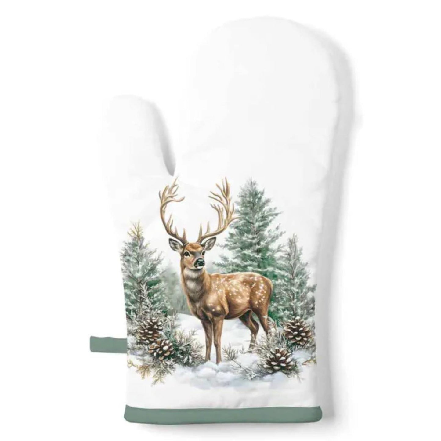 Ambiente Ofenhandschuh Winter Hirsch weiß 18x30cm Baumwolle
