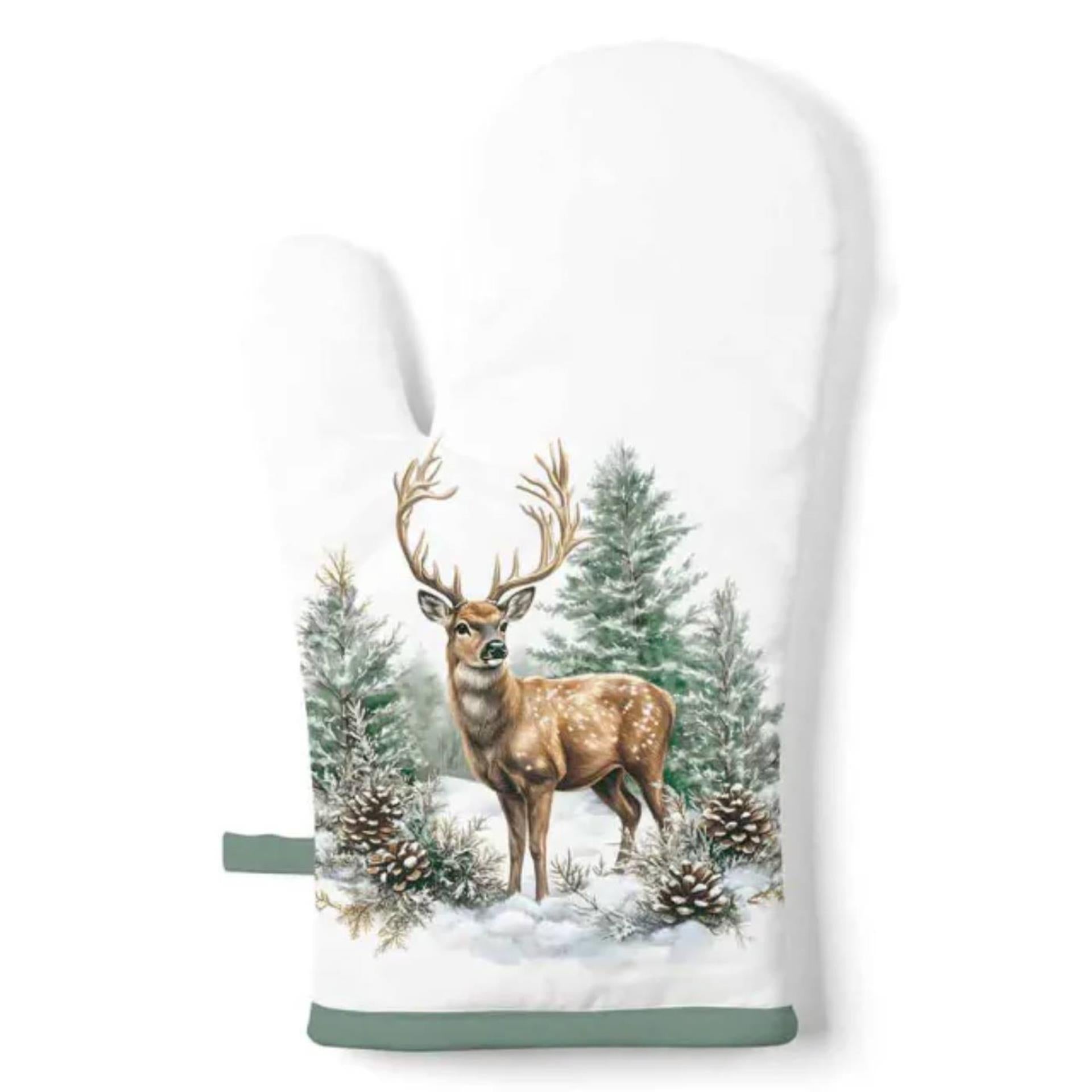 Ambiente Ofenhandschuh Winter Hirsch weiß 18x30cm Baumwolle