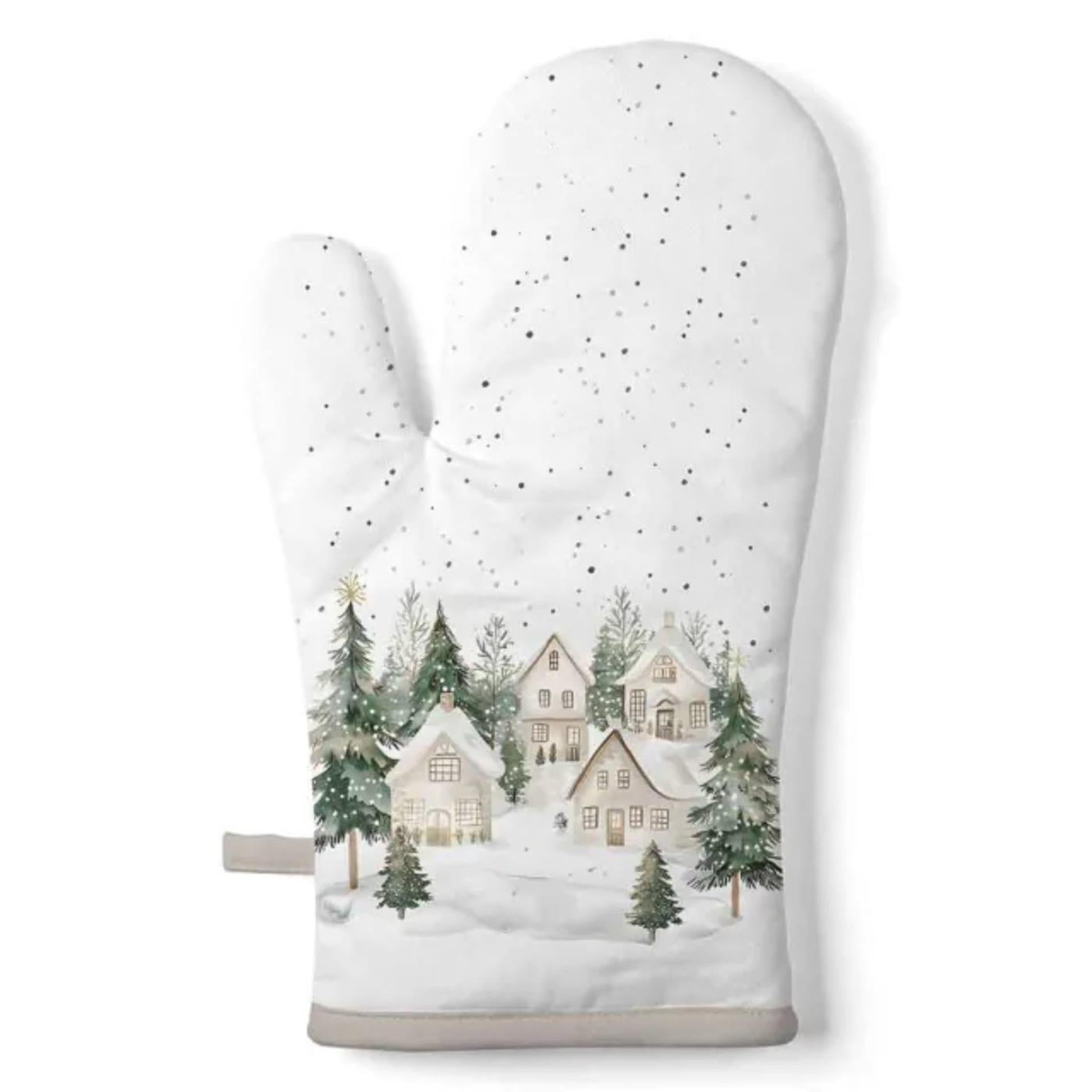 Ambiente Ofenhandschuh verschneite Häuser 18x30cm Baumwolle