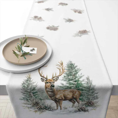 Ambiente Tischläufer Winterhirsch 40x150 cm weiß 100 % Baumwolle
