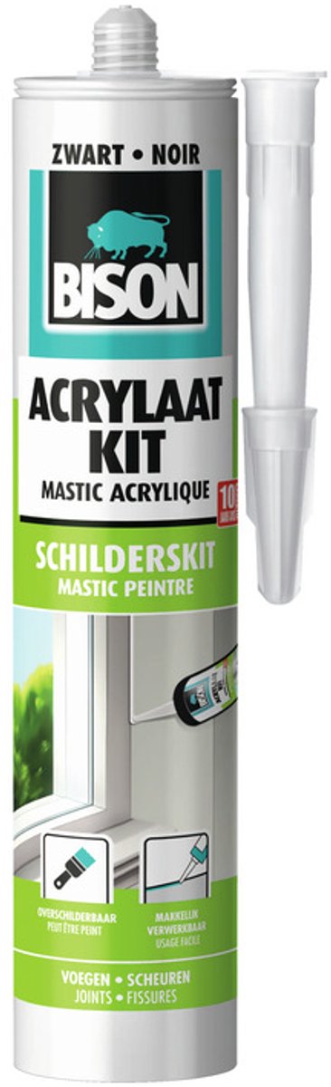 Bison Acryl-Dichtstoff universal schwarz Tube 300 ml – Dichtstoff zum Abdichten von Fugen, Nähten, Rissen und Rissen, überstreichbar, sauber zuschneidbar