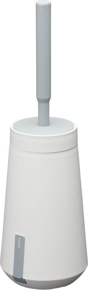 Tiger Tess – Toilettenbürste mit Halter – freistehend oder hängend – 3 m Klebeband – mit Swoop®-Bürste flexibel – weiß hellgrau