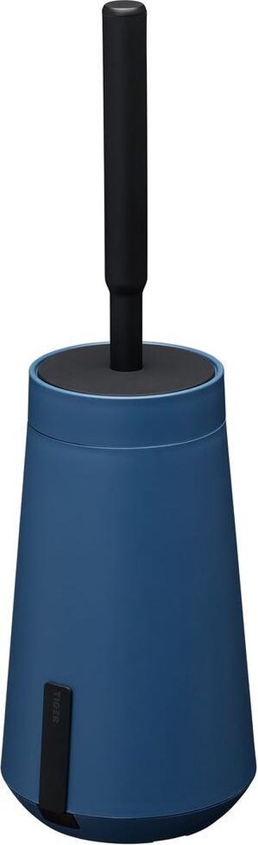 Tiger Tess – Toilettenbürste mit Halter – freistehend oder hängend – 3 m Klebeband – mit Swoop®-Bürste flexibel – blau schwarz