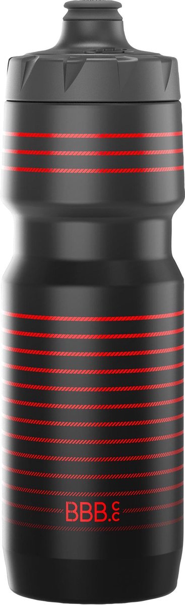 BBB Cycling Car Tank XL Trinkflasche Rennrad – Fassungsvermögen 750 ml – Fahrradtrinkflasche mit Autoclose-Ventil – Schwarz Rot gestreift – BWB-15