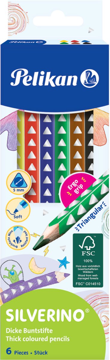 Pelikan Buntstifte silverino - dreieckig 5,0 mm - 6 Farben