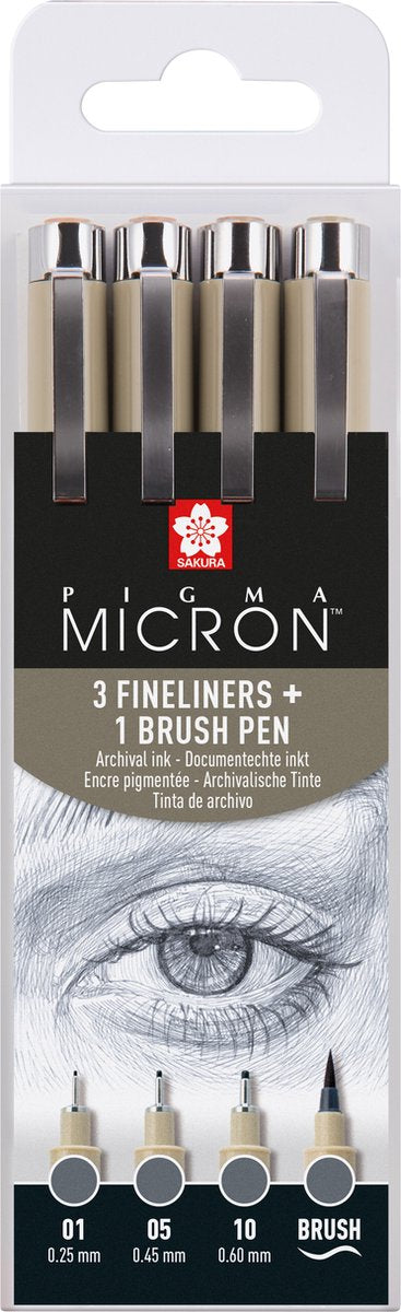 Sakura Pigma Micron Fineliner -Set, 4 Größen, Kühlung grau