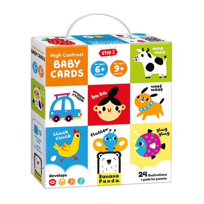 Bananenpanda – kontrastreiche Babykarten 6 Monate+ 9 Monate+ – 24 Stück.