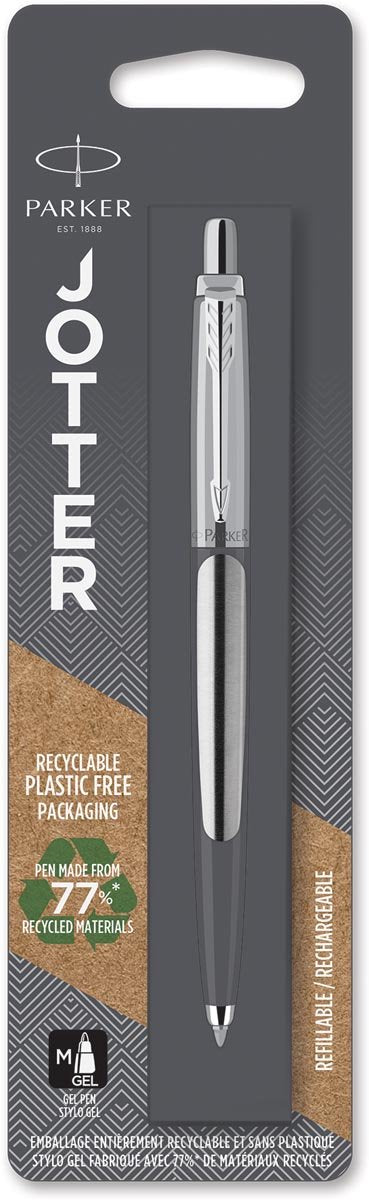 Parker Jotter-Gelstift | Edelstahl mit Chromdetails | schwarze Tinte mit mittlerer Spitze (0,7 mm)
