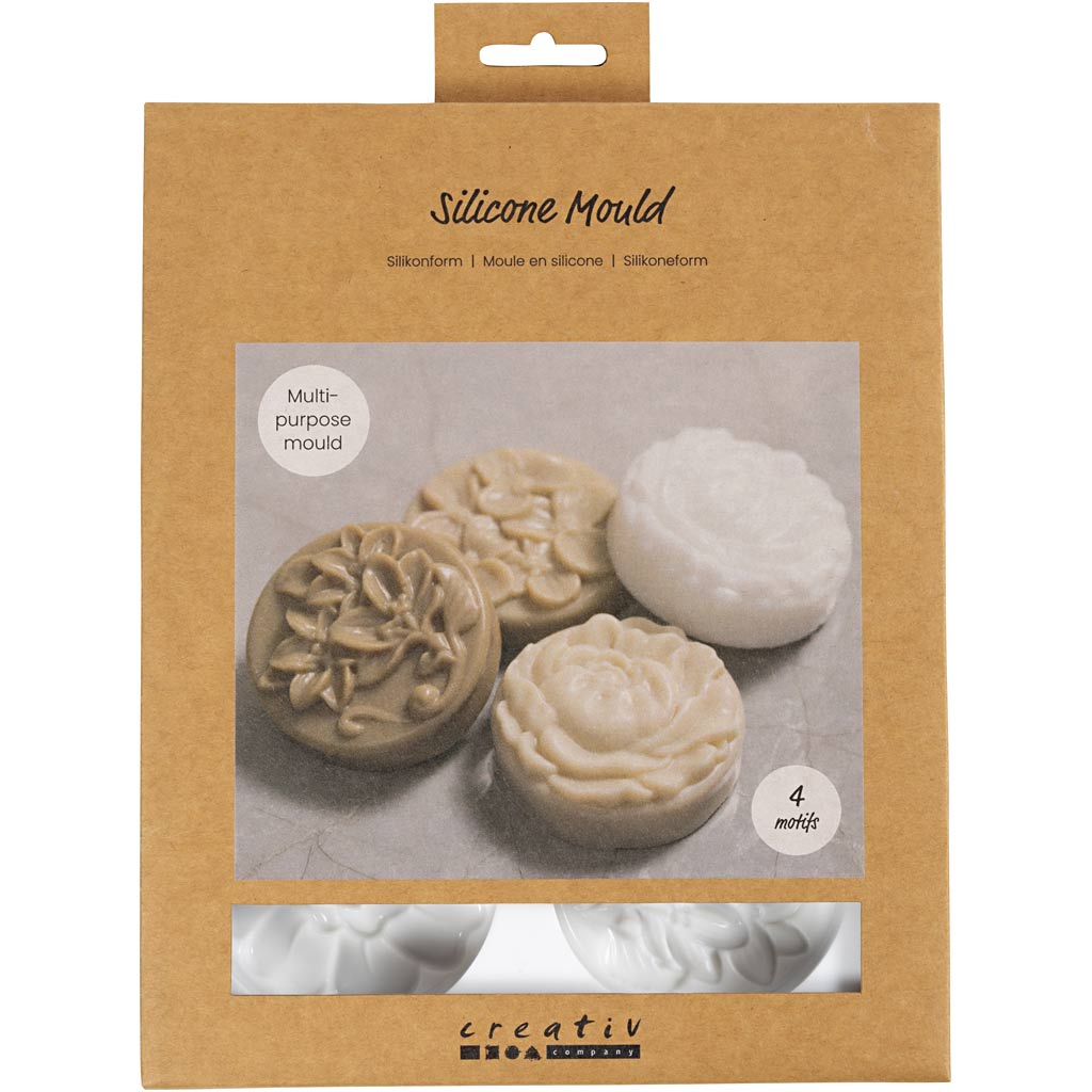Creativ Company Silikonformen, Kreis mit Blumenmuster, L: 6,8 cm, B: 2,3 cm, 4 Stück 1 Box
