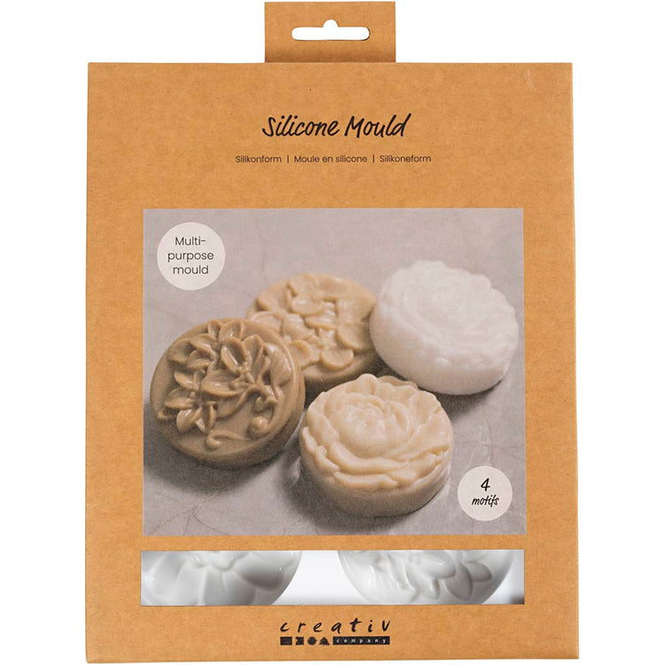 Creativ Company Silikonformen, Kreis mit Blumenmuster, L: 6,8 cm, B: 2,3 cm, 4 Stück 1 Box