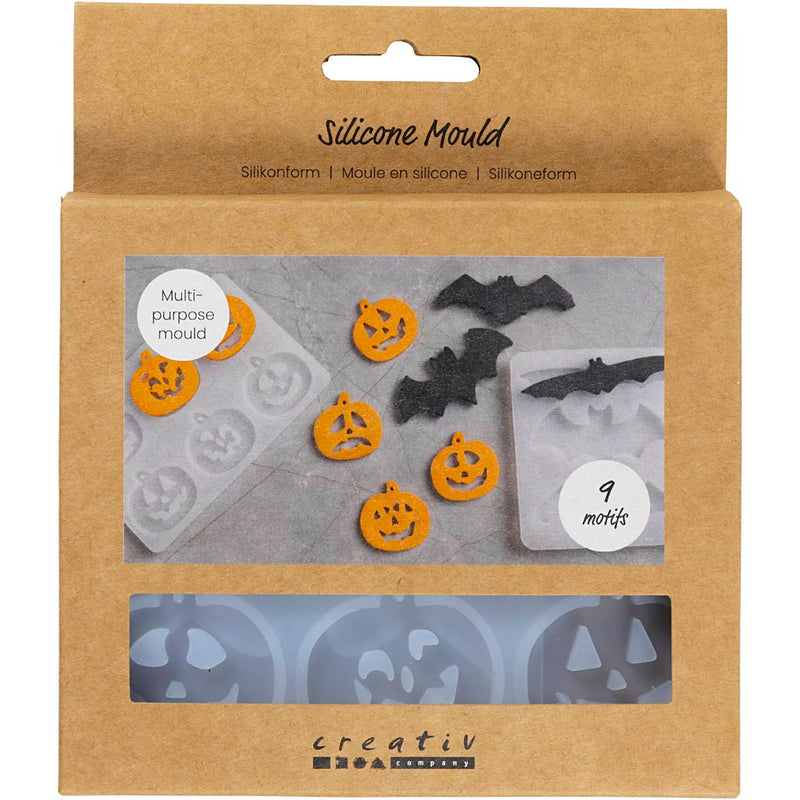 Creativ Company Silikonformen, Fledermäuse und Kürbisse, H: 0,3+0,5 cm, B: 3+8 cm, matt transparent, 2 Stück 1 Stück