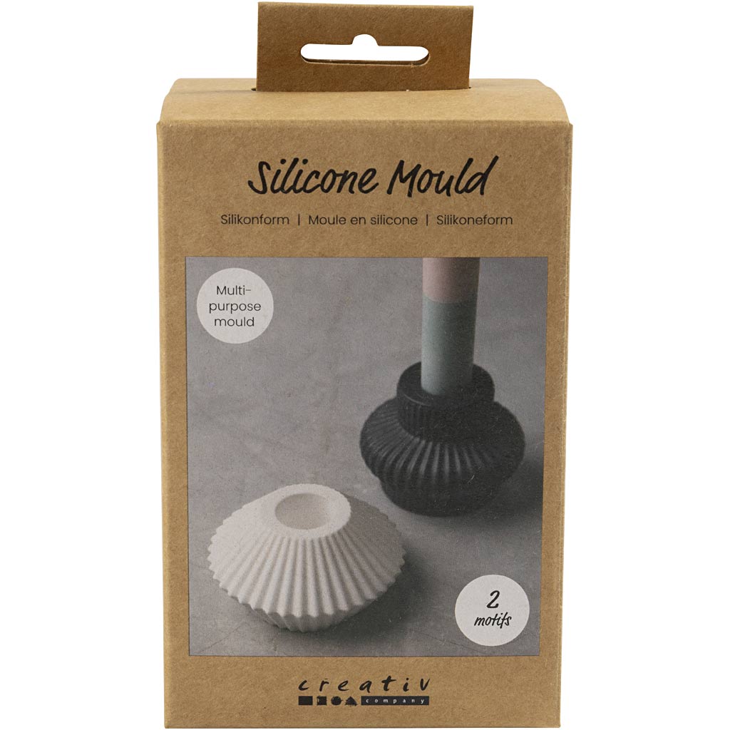 Creativ Company Silikonformen, Kerzenhalter mit Profil, H: 4+5,5 cm, T 7+8 cm, transparent glänzend, 2 Stück 1 Box