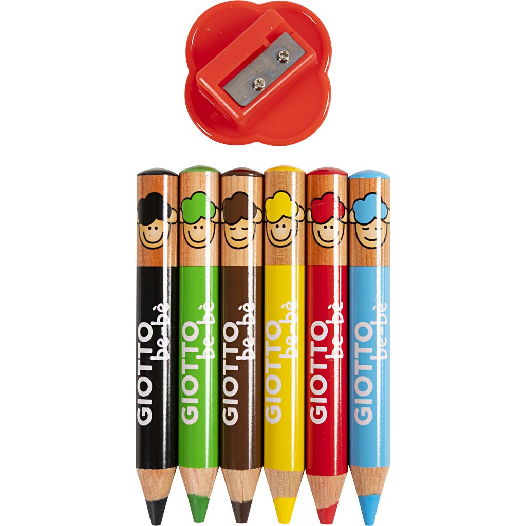 Giotto Buntstifte, L: 10,5 cm, Stärke 13 mm, Mine 6 mm, verschiedene Farben, 6 Stück 1 Box