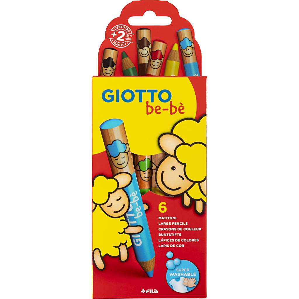 Giotto Buntstifte, L: 10,5 cm, Stärke 13 mm, Mine 6 mm, verschiedene Farben, 6 Stück 1 Box
