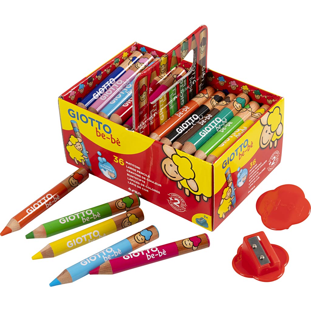 Giotto Buntstifte, L: 10,5 cm, D 13 mm, Mine 6 mm, verschiedene Farben, 36 Stück 1 Box