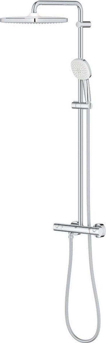 Grohe Tempesta 250 Cube Regenduschset – Kopfbrause 25 cm – quadratische Handbrause – 2 Strahlarten – mit Thermostathahn – Chrom
