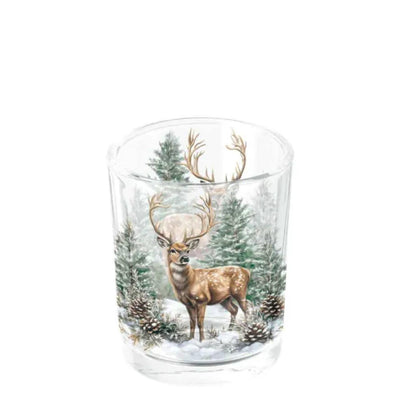 Ambiente Teelichthalter Winterhirsch weiß Ø5,5x6,6cm Glas