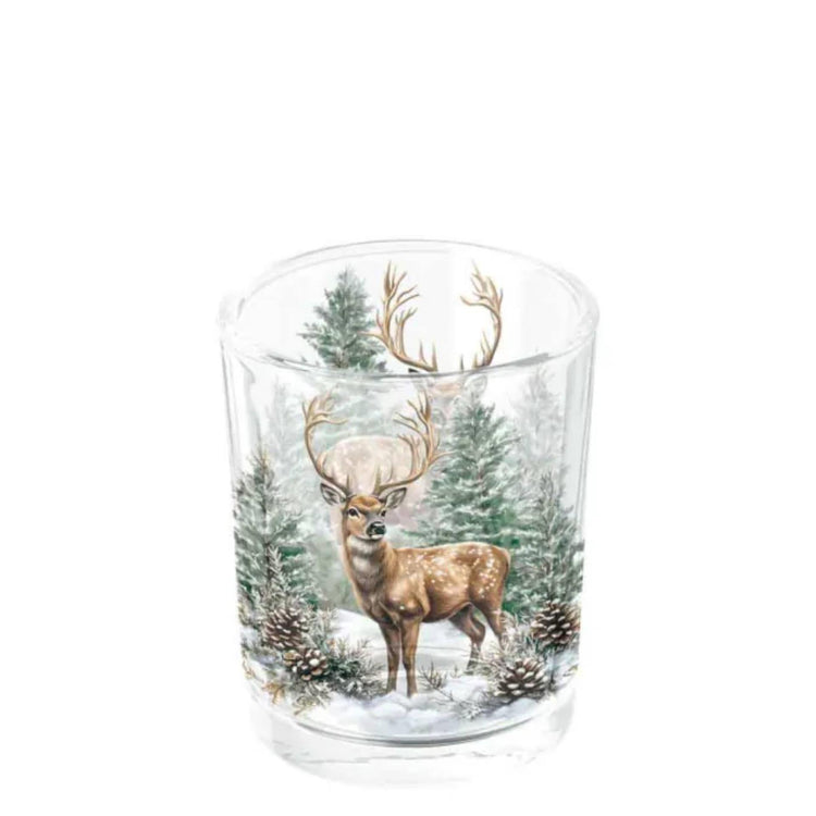 Ambiente Teelichthalter Winterhirsch weiß Ø5,5x6,6cm Glas