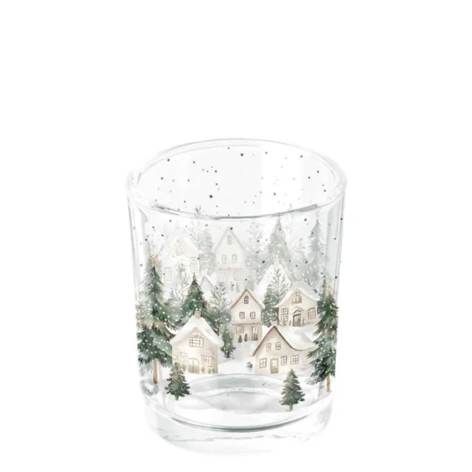 Ambiente Teelichthalter verschneite Häuser Ø5,5x6,6cm Glas