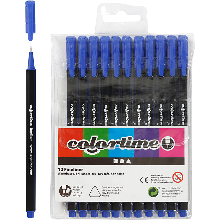 Colortime Fineliner, Strichstärke 0,6-0,7 mm, dunkelblau, 12 Stück 1 Box