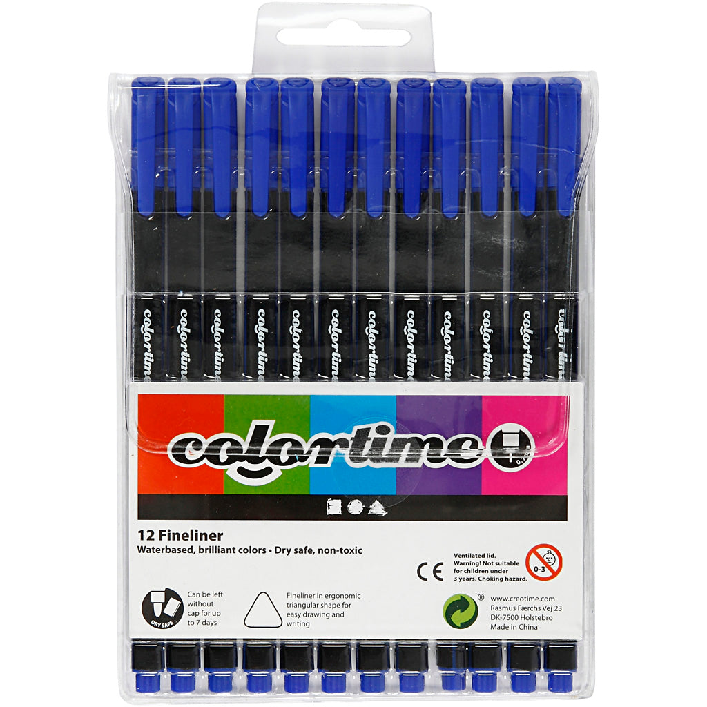 Colortime Fineliner, Strichstärke 0,6-0,7 mm, dunkelblau, 12 Stück 1 Box