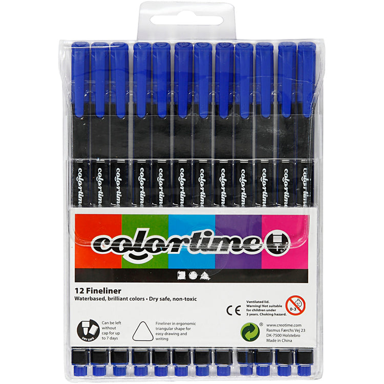 Colortime Fineliner, Strichstärke 0,6-0,7 mm, dunkelblau, 12 Stück 1 Box