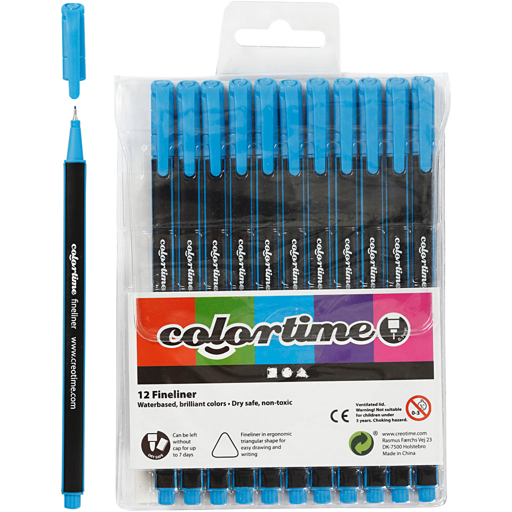 Colortime Fineliner, Strichstärke 0,6-0,7 mm, hellblau, 12 Stück 1 Box