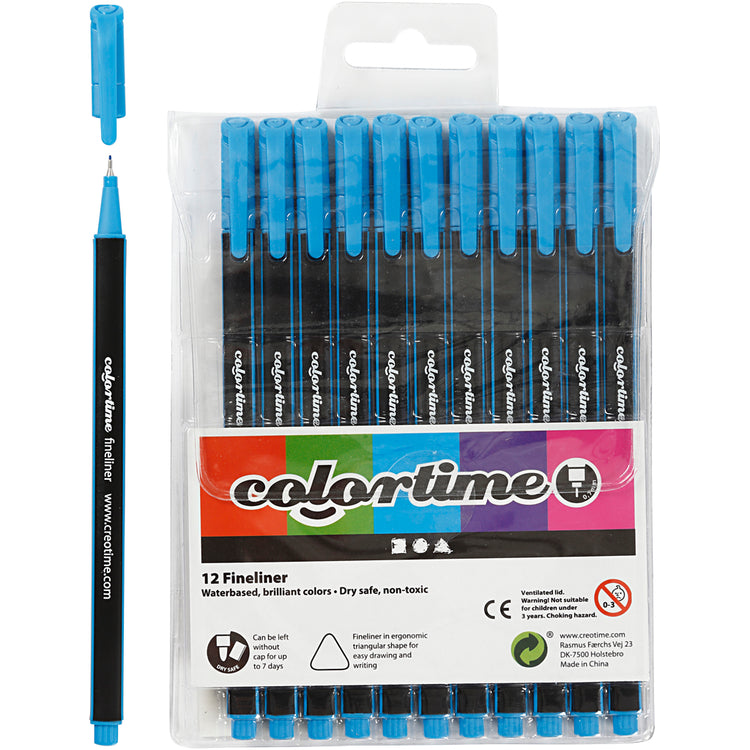 Colortime Fineliner, Strichstärke 0,6-0,7 mm, hellblau, 12 Stück 1 Box