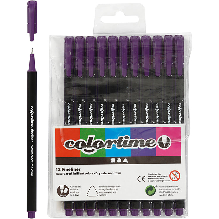 Colortime Fineliner, Strichstärke 0,6-0,7 mm, lila, 12 Stück 1 Box