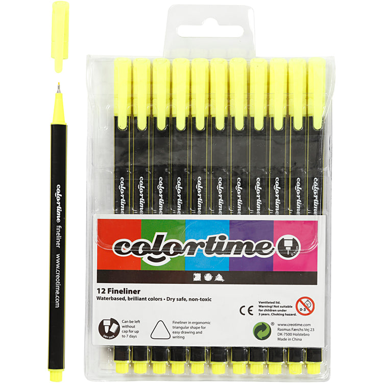 Colortime Fineliner, Strichstärke 0,6-0,7 mm, gelb, 12 Stück 1 Box