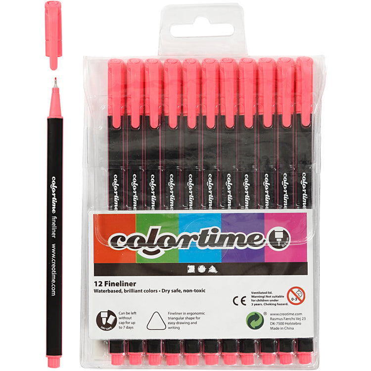 Colortime Fineliner, Strichstärke 0,6-0,7 mm, rosa, 12 Stück 1 Box