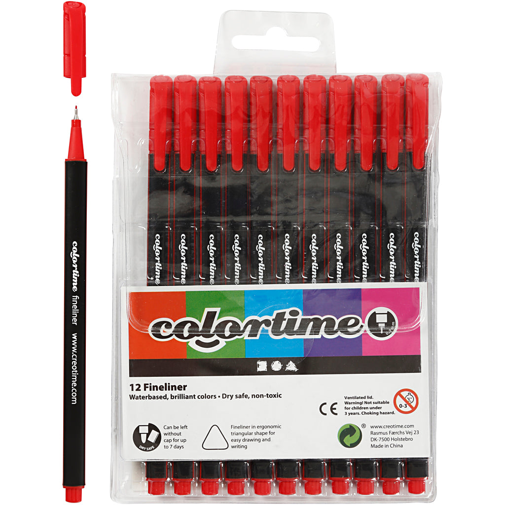 Colortime Fineliner, Strichstärke 0,6-0,7 mm, rot, 12 Stück 1 Box
