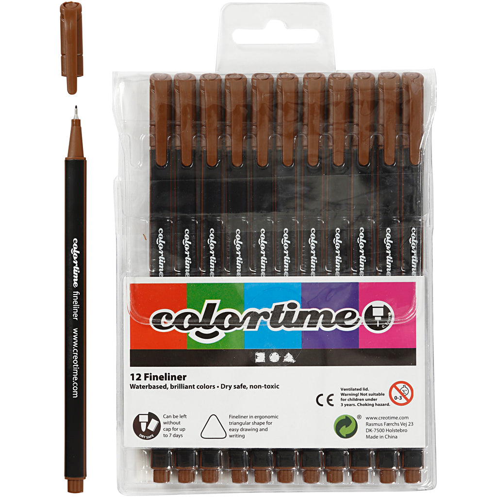 Colortime Fineliner, Strichstärke 0,6-0,7 mm, braun, 12 Stück 1 Box