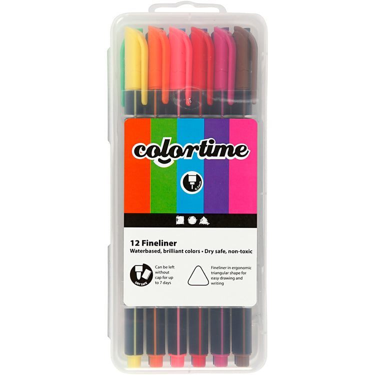 Colortime Fineliner, Strichstärke 0,6-0,7 mm, verschiedene Farben, 12 Stück, 1 Box