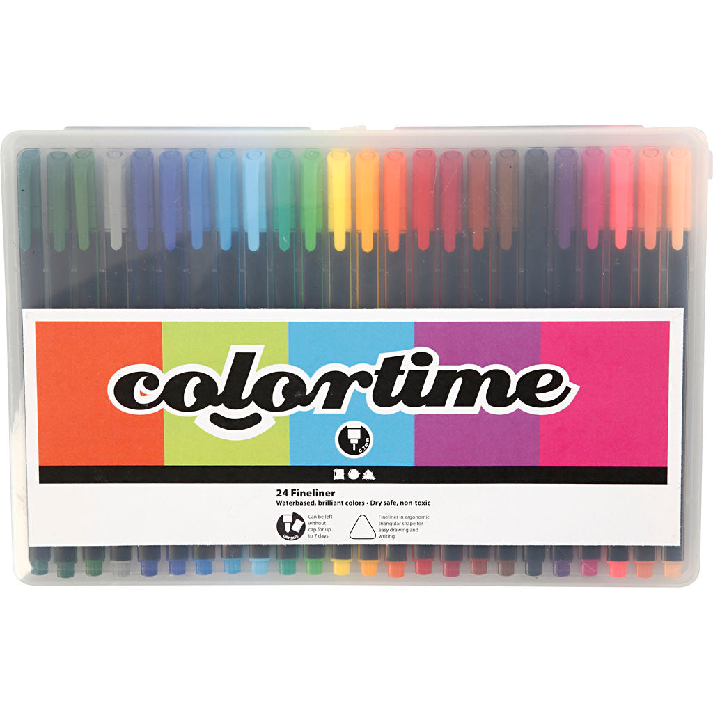 Colortime Fineliner, Strichstärke 0,6-0,7 mm, verschiedene Farben, 24 Stück, 1 Box