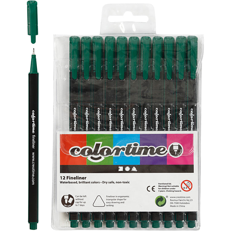 Colortime Fineliner, Strichstärke 0,6-0,7 mm, dunkelgrün, 12 Stück 1 Box