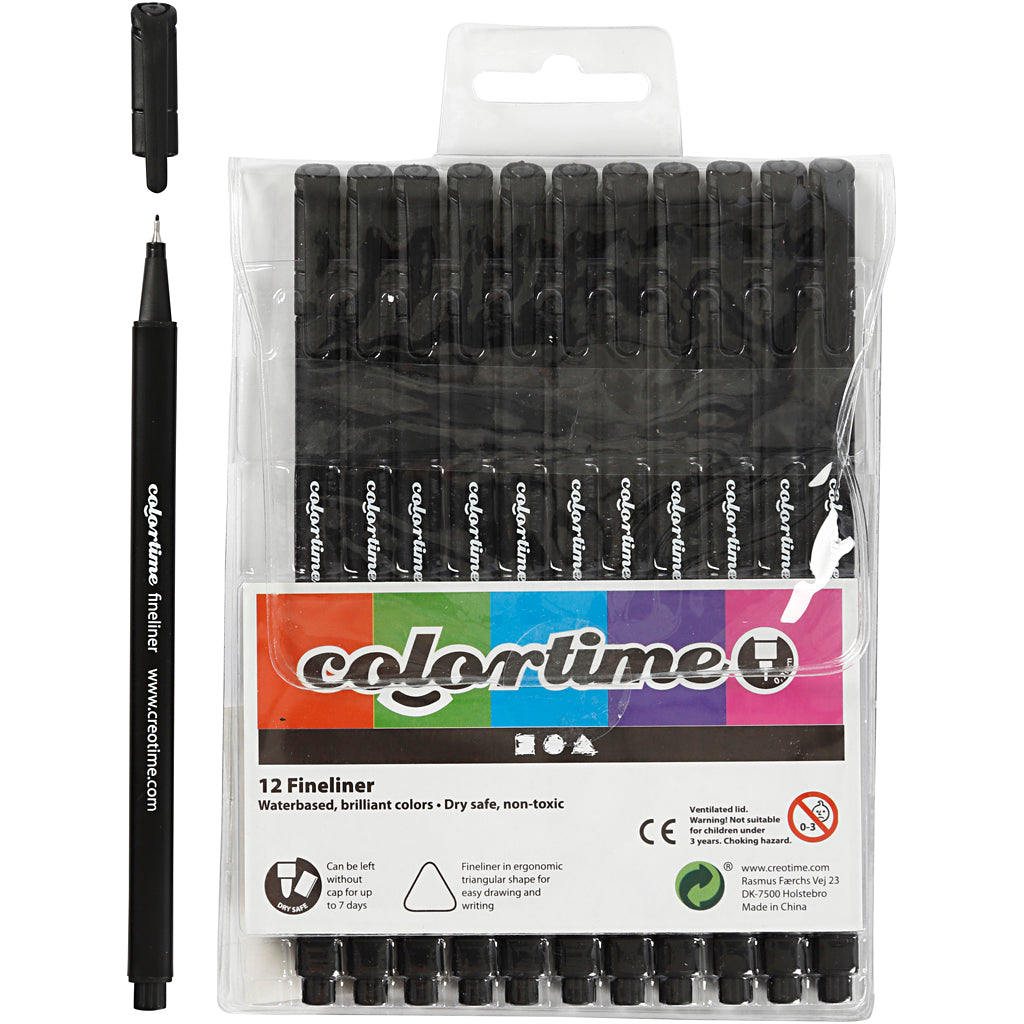 Colortime Fineliner, Strichstärke 0,6-0,7 mm, schwarz, 12 Stück 1 Box