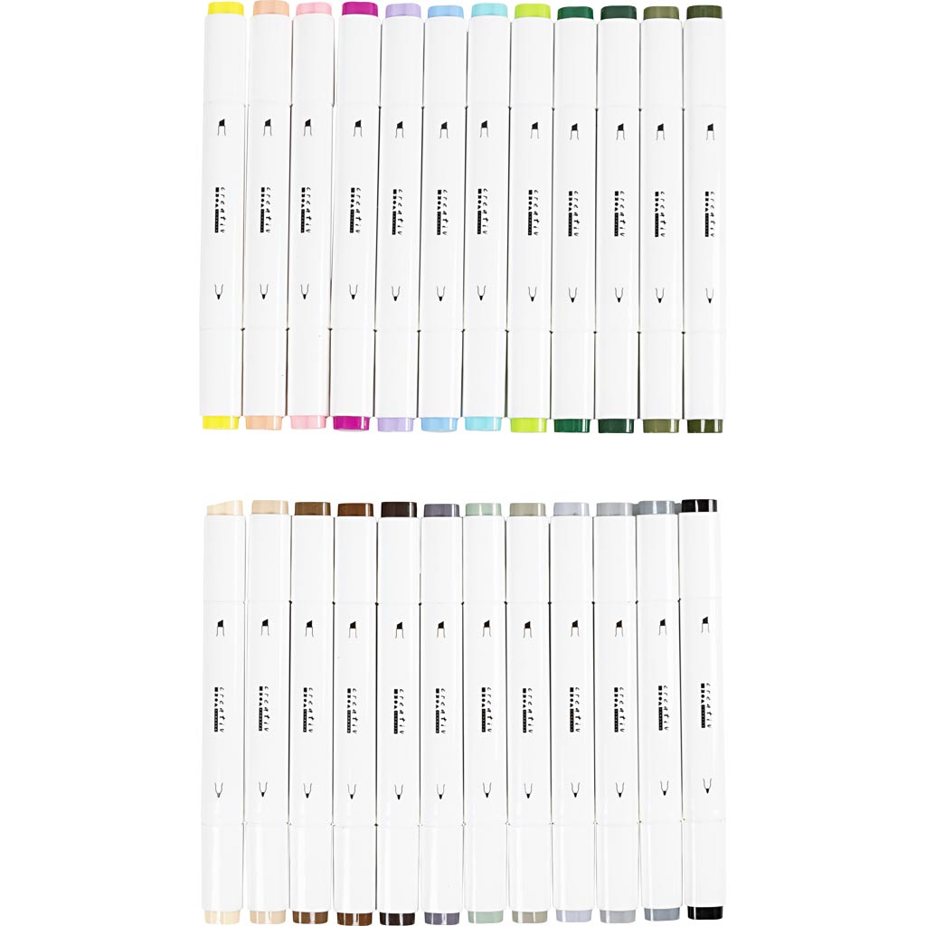 Creativ Company Zeichenstift, Strichstärke 1+8 mm, Pastellfarben, Standardfarben, 24 Stück 1 Box