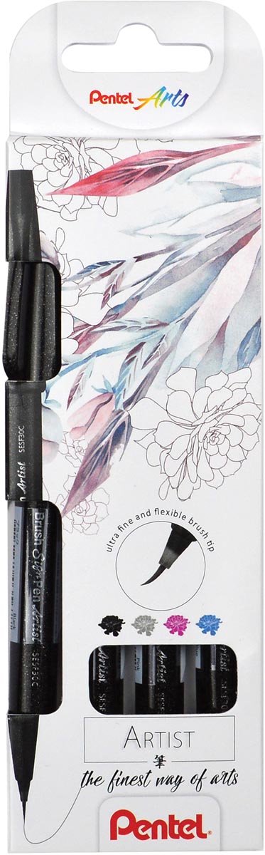 Pentel – Pinselzeichen-Künstlerstift – 4 Farben z r g lb