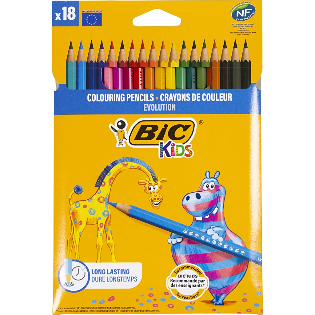 BIC Evolution farbige Bleistifte, sechseckell, L: 17,5 cm, Füllung 3 mm, verschiedene Farben, 18 Stück 1 Box