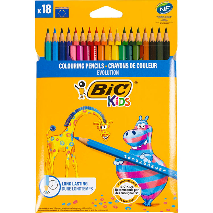 BIC Evolution farbige Bleistifte, sechseckell, L: 17,5 cm, Füllung 3 mm, verschiedene Farben, 18 Stück 1 Box