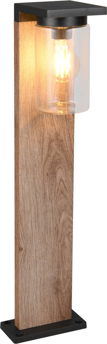 Trio ardila - Mastleuchte - Holzelement - exkl. 1x e27 4w - Dämmerungssensor - Außenbeleuchtung - IP44