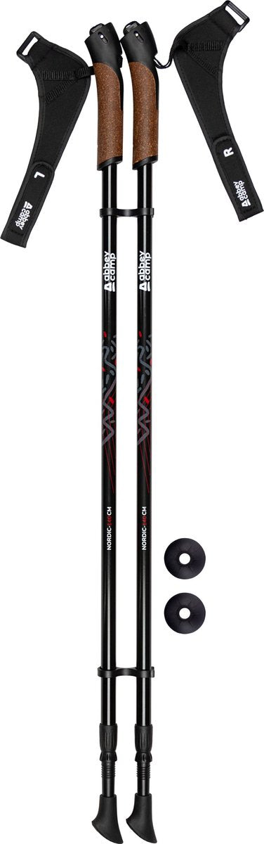Abbey Camp Nordic Walking Stöcke – teleskopisch verstellbar – Paar – Schwarz Rot