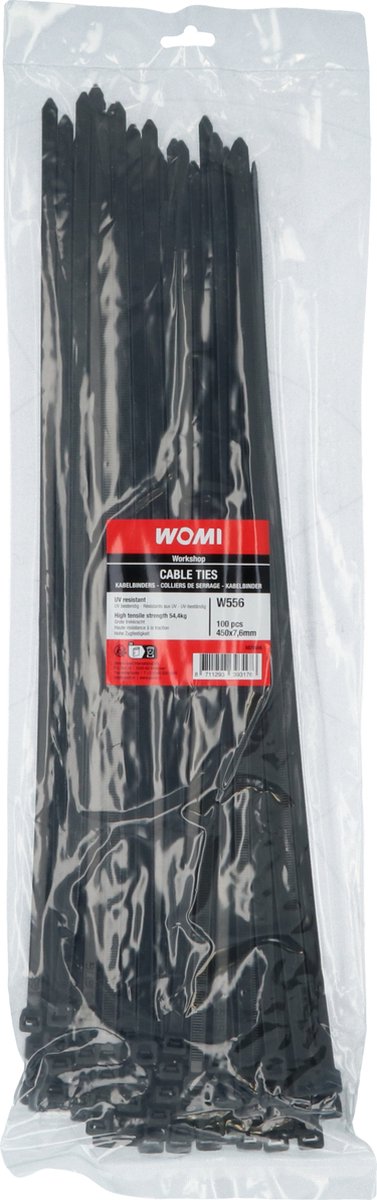 Womi Kabelbinder 450×7,6 mm schwarz – 100 Stück – extra lang – hohe Zugfestigkeit