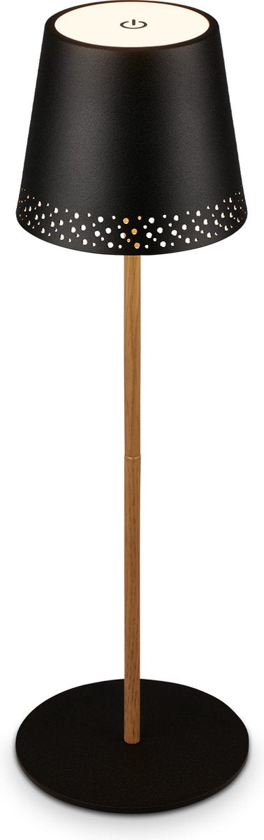Briloner b.k.licht kiki – Tischleuchte wiederaufladbar – kabellose Lampe – dimmbar – für draußen und drinnen – USB-C – höhenverstellbar – ø12 cm – schwarzes Holz