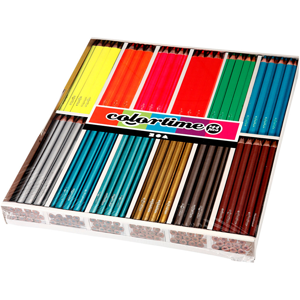Colortime Buntstifte, L: 17,45 cm, Mine 4 mm, Metallicfarben, Neonfarben, 144 Stück 1 Box