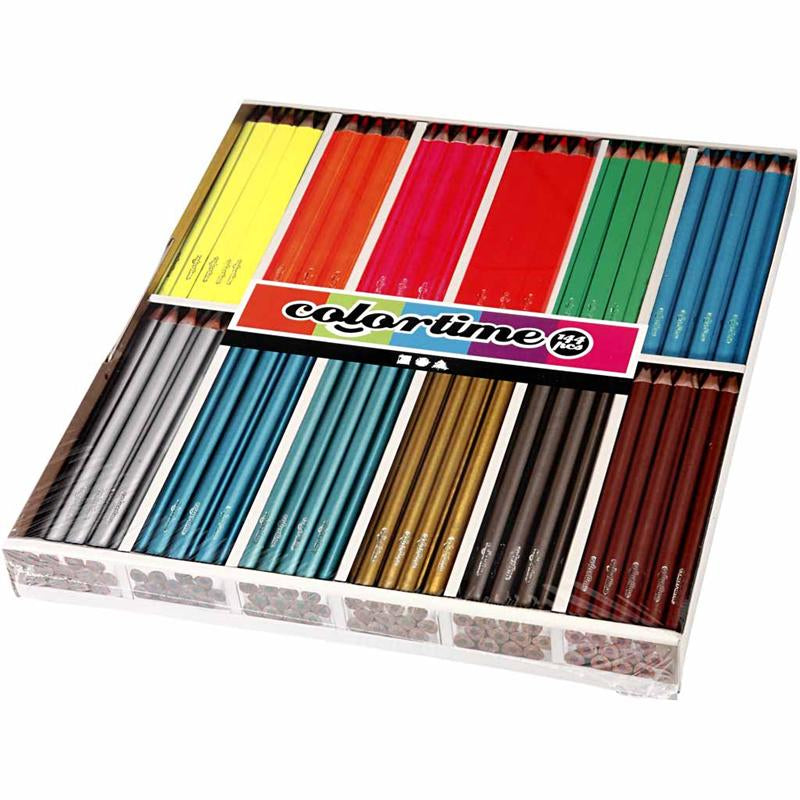 Colortime Buntstifte, L: 17,45 cm, Mine 4 mm, Metallicfarben, Neonfarben, 144 Stück 1 Box