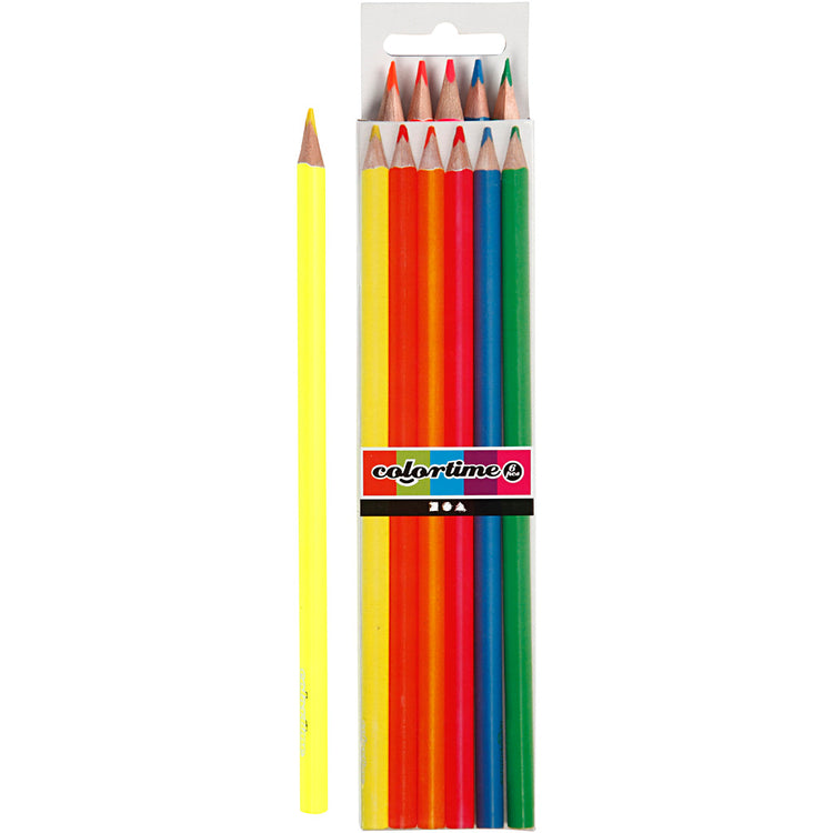 Colortime Buntstifte, L: 17,45 cm, Mine 3 mm, Neonfarben, 6 Stück 1 Box