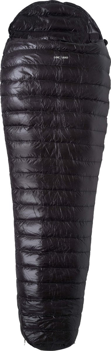 Lowland Outdoor-Daunenschlafsack – ultrakompakte Mumie – 215 x 75 cm – 430 g +8 °C – Nylon – Reißverschluss links